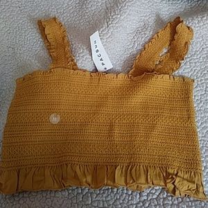 Kendall & Kylie Ruffled Smock Crop Top (Gold)